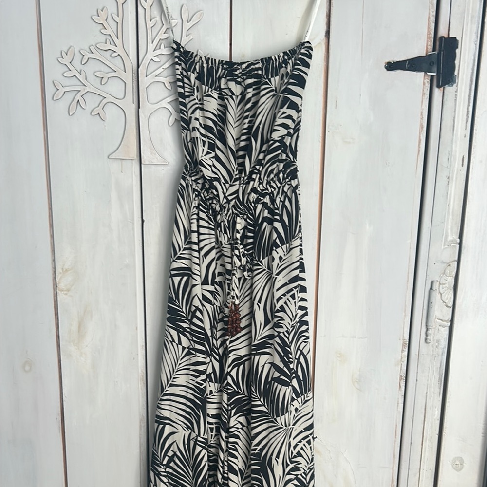 Black and White Leaf Print Jumpsuit